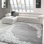 Moderner Teppich Designer Teppich Orientteppich mit Glitzergarn Wohnzimmer Teppich mit Floral Muster Meliert in Grau Creme Größe 120x160 cm