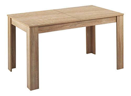 CAVADORE Tisch NICK/Moderner Esstisch 140 cm mit ausziehbarer Tischplatte auf 180 cm/Auszugstisch Melamin Eiche Sonoma/Küchentisch in hellbraun/140-180 x 80 x 75 cm (LxBxH)
