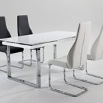 CAVADORE Ausziehbarer Kufentisch Vienna/Tisch mit in Hochglanz Weiß lackierter Tischplatte und verchromten Metallfüßen/160/205 x 90 x 76 cm (L x B x H)