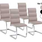 CAVADORE 4er-Set Esszimmerstuhl BOW,4x Schwinger in elegantem Design als Set,Bezug Lederimitat schilf-farbend,Metallgestell verchromt,44 x 101 x 58 cm (B x H x T)