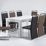 CAVADORE Esszimmerstuhl 4-er Set SCARLETT/4x Stühle in modernem Design mit Griff und langem Rückenteil/Bezug Lederimitat Cappuccino/Gestell verchromt/58 x 45 x 100 cm (T x B x H)
