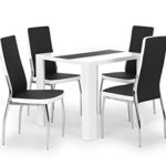 CAVADORE Küchenstuhl im 2er Set MATTIS/2x Esszimmer Stühlein modernem Design/Bezug Lederimitat Schwarz it weißer Applikation/Stuhl schwarz-weiß/Gestell Metall verchromt/54 x 44 x 101 cm (T x B x H)