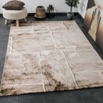 Wohnzimmer Teppich in Beige Braun Stein Mauer Optik Klassisch Sehr Dicht Gewebt Top Qualität – VIMODA; Maße: 160x230 cm