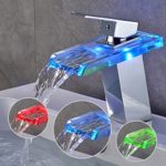 Auralum® Glas Chrom LED Wasserhahn Einhandmischer Waschtisch Wasserfall Armatur Bad Küche Typ B