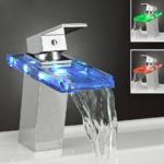 Auralum® LED RGB 3 Farbewechsel Glass Wasserhahn Chrom Wasserfall Waschtischarmatur Armatur für Bad Badenzimmer Waschbecken