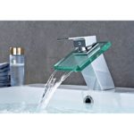 Auralum Wasserhahn Waschtischarmatur Wasserfall Einhandmischer für Bad Badezimmer Waschbecken Armatur mit Glas&Chrom