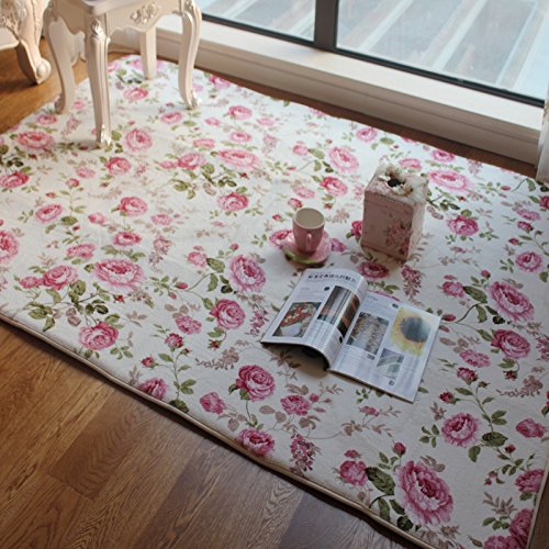 FADFAY Bodenmatte, romantisch, amerikanischer Country Style, folral, rosa, Rosendruck, für Wohnzimmer, dekorativ, Polyester, rose, Size:100*150cm