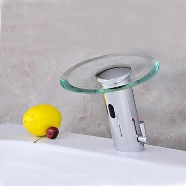 Furesnts moderne Home Küche und Bad Armatur aus Messing verchromt Glas Wasserfall Sensor aktiviert Waschbecken Armaturen,(Standard G 3/8 Universalschlauch Ports)