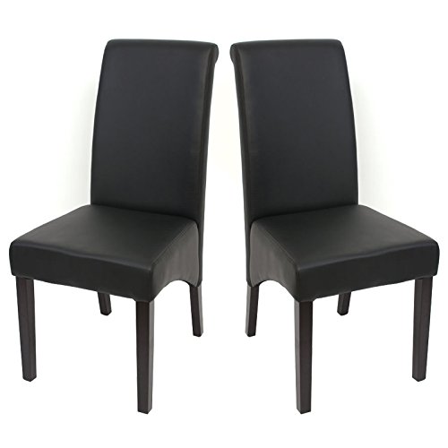 Mendler 2x Esszimmerstuhl Lehnstuhl Stuhl M37 ~ Kunstleder matt, schwarz, dunkle Füße