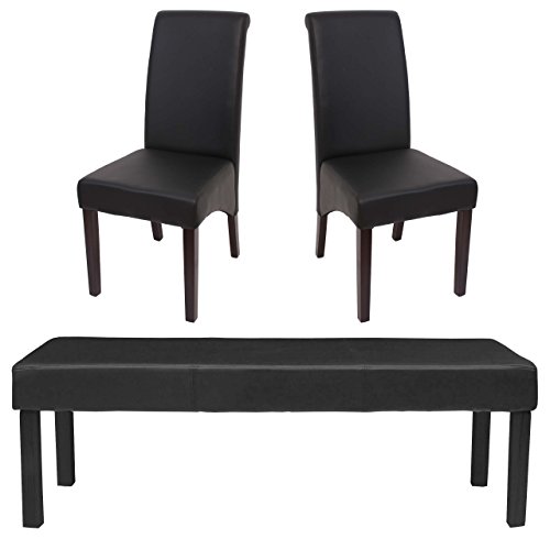 Mendler Esszimmergarnitur Garnitur M37, Bank und 2 Stühle Kunstleder ~ 120x43x49 cm schwarz, dunkle Beine