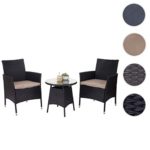 Mendler Poly-Rattan-Garnitur HWC-A82, Balkon-Set Gartenmöbel Sitzgarnitur ~ Anthrazit, Kissen Creme