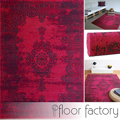 Moderner Teppich Vintage pink 140x200 cm - günstiger Velours Teppich im angesagten Shabby Chic