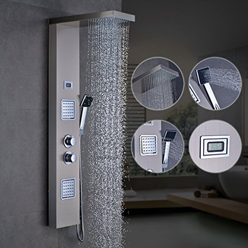 OBEEONR Thermostat Duschpaneel Duschset Edelstahl Duschsystem mit handbrause und Regendusche Duscharmatur