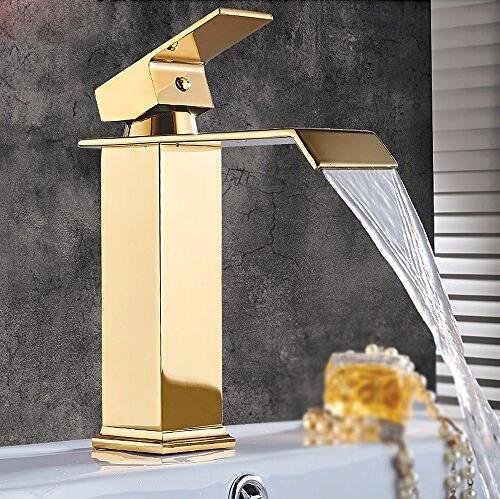 XHOPOS HOME Moderne Haus Küche Wasserfall Gold Kupfer Waschbecken im Bad Armaturen einzigen Griff Einloch
