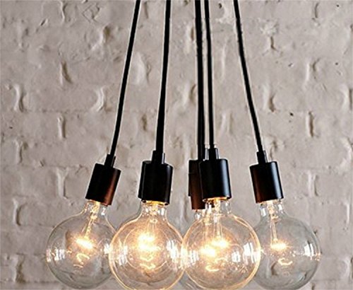 Asvert Pendelleuchte Vintage Multi Cord Edison Birne Schwarz Scheune Hängelampe Beleuchtung mit 7 Köpfe, Schwarz (7 Lampenfassungen ohne Leuchtmittel)