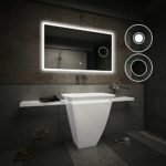 Design Badspiegel mit LED Beleuchtung Wandspiegel Badezimmerspiegel mit Touch Schalter und Vergrößerungsspiegel (Breite 80 cm x Höhe 60 cm)