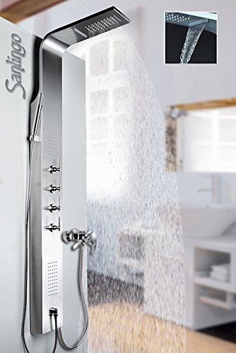 Duschpaneel für Brauseanschluss Gebürsteter Edelstahl Duschsäule mit Massagedüsen und Wasserfall von Sanlingo