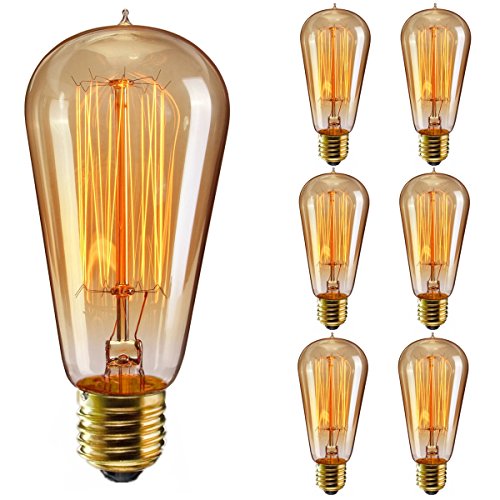 Edison Glühbirne, Elfeland 6x E27 Antike Vintage Dekorative Glühbirne 40W ST58 Edison Bulb (40W, 220V, Handgewickelt, Dimmbar) Ideal für Nostalgie und Retro Beleuchtung 6 Pack