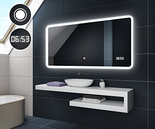FORAM Design Badspiegel mit LED Beleuchtung von Artforma | Wandspiegel Badezimmerspiegel | DIGITAL LED UHR + TOUCH SCHALTER