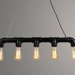 Glighone Wasserrohr Rohr Lampe Vintage Pendelleuchte Schwarz Hängelampe 5 Lichter E27 Sockel Kupfer-Finish