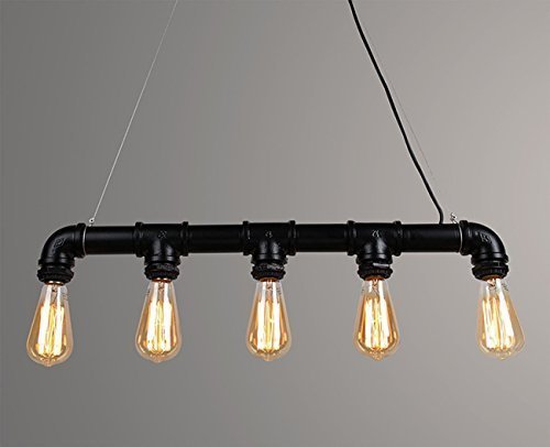 Glighone Wasserrohr Rohr Lampe Vintage Pendelleuchte Schwarz Hängelampe 5 Lichter E27 Sockel Kupfer-Finish