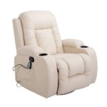 HOMCOM Massagesessel Fernsehsessel Relaxsessel TV Sessel Wärmefunktion mit Fernbedienung Liegefunktion und Getränkehaltern (creme)