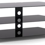 RICOO Fernsehtisch FT501M Universal LCD TV Stand Tisch Regal Rack Curved QLED QE 4K LED OLED Fernsehschrank Podest Sockel Lowboard Kommode Möbel/Zoll 29"/74cm - 55"/140cm/Glas Schwarz