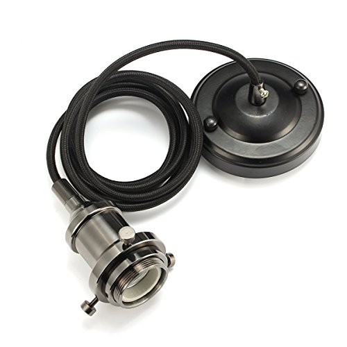 Vintage Pendelleuchte, NUODIFAN Retro Edison Hängelampe Antike Lampe Zubehör, E27 Keramik Lampenfassung 3-adriges Textilkabel und Decken Platte - Schwarz Vintage Pendelleuchte, NUODIFAN Retro Edison Hängelampe Antike Lampe Zubehör, E27 Keramik Lampenfassung 3-adriges Textilkabel und Decken Platte - Schwarz