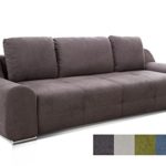 CAVADORE Big Sofa Benderes/Schlafsofa mit Bettfunktion und Bettkasten/Moderne Couch mit Steppung und Ziernaht/Inkl. 3 Kissen/Chromfüße/266 x 70 x 102 (BxHxT)/Grau