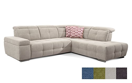CAVADORE Polsterecke Mistrel mit Ottomanen Rechts/Eck-Couch mit Kopfteilverstellung/Verstellbare Kopfteile/Maße: 269 x 77-93 x 228 cm (B x H x T) / Farbe: Grau/Weiß