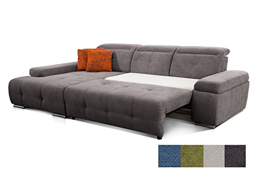 Cavadore Polsterecke Mistrel mit Longchair XL links / Eck-Couch mit Schlaffunktion / Bettfunktion / verstellbare Kopfteile / Wellenunterfederung / Maße: 273 x 77-93 x 173 cm(B x H x T) / Farbe: Fango (grau)