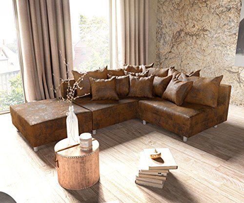 DELIFE Couch Clovis Modular - Ecksofa, Sofa, Wohnlandschaft & Modulsofa (Braun, Ecksofa Links mit Hocker)