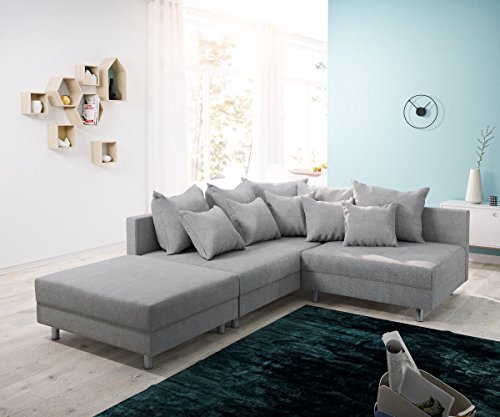 DELIFE Couch Clovis Modular - Ecksofa, Sofa, Wohnlandschaft & Modulsofa (Grau, Ecksofa Links mit Hocker)