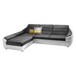 Ecksofa UDINESE mit Schlaffunktion Sofa Couch Schlafsofa Polsterecke Bettfunktion (kunstleder weiß + velour grau)