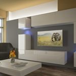 Home Direct PRAG N5, Modernes Wohnzimmer, Wohnwände, Wohnschränke, Schrankwand (Weiß Matt Base/Weiß HG Front (HG26), LED RGB 16 Farben)