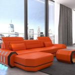 Ledersofa Roma L Form orange-schwarz