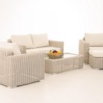 Mendler 2-1-1 Gartengarnitur CP050 Sitzgruppe Lounge-Garnitur Poly-Rattan ~ Kissen cremeweiß, perlweiß