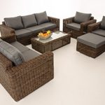 Mendler 3-2-1-1 Sofa-Garnitur CP050 Lounge-Set Gartengarnitur Poly-Rattan ~ Kissen eisengrau, Braun-Meliert