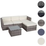 Mendler Poly-Rattan-Garnitur HWC-D28, Gartengarnitur ~ Grau, Polster Creme Ohne Deko-Kissen/Abdeckung
