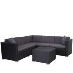 Mendler Poly-Rattan Sofa-Garnitur ROM Basic, Sitzgruppe Lounge-Set, Stahl ~ Anthrazit, Kissen Anthrazit