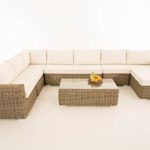 Mendler Sofa-Garnitur CP054, Lounge-Set Gartengarnitur, Poly-Rattan ~ Kissen Creme, Natur
