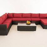 Mendler Sofa-Garnitur CP054, Lounge-Set Gartengarnitur, Poly-Rattan ~ Kissen Rubinrot, Schwarz