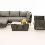 Mendler Sofa-Garnitur CP055, Lounge-Set Gartengarnitur, Poly-Rattan ~ Kissen eisengrau, Schwarz