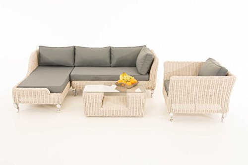 Mendler Sofa-Garnitur CP055, Lounge-Set Gartengarnitur, Poly-Rattan ~ Kissen eisengrau, perlweiß