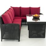 Mendler Sofa-Garnitur CP056, Lounge-Set Gartengarnitur, Poly-Rattan ~ Kissen Rubinrot, Schwarz