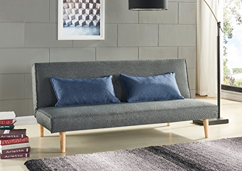 Schlafsofa Sofabett Couch Bett Grau mit 2 Blaue Kissen