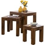 WOHNLING 3er Set Satztisch Massivholz Sheesham Wohnzimmer-Tisch Landhaus-Stil Beistelltisch dunkel-braun Naturholz Couchtisch Natur-Produkt Wohnzimmermöbel Unikat Massivholzmöbel Echtholz Anstelltisch