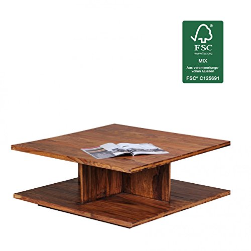 WOHNLING Couchtisch Massiv-Holz Sheesham 88 cm breit Wohnzimmer-Tisch Design dunkel-braun Landhaus-Stil Beistelltisch Natur-Produkt Wohnzimmermöbel Unikat modern Massivholzmöbel Echtholz quadratisch