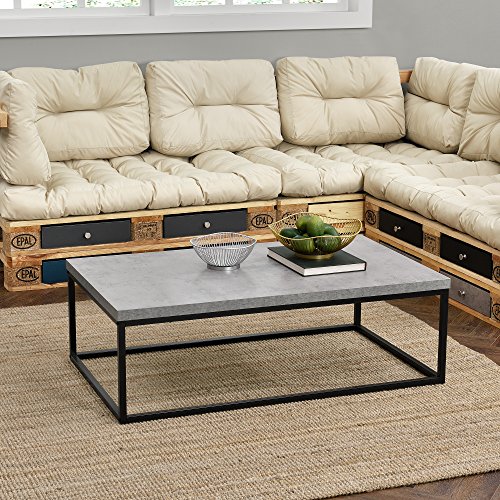 [en.casa]® Couch-Tisch Design MDF - Beton-Optik - 110x65x35cm - Beistelltisch Wohnzimmer Deko Metall Gestell