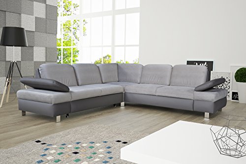 mb-moebel Ecksofa mit Schlaffunktion Eckcouch mit Bettkasten Sofa Couch Wohnladschaft L-Form Polsterecke Grau Malaga II